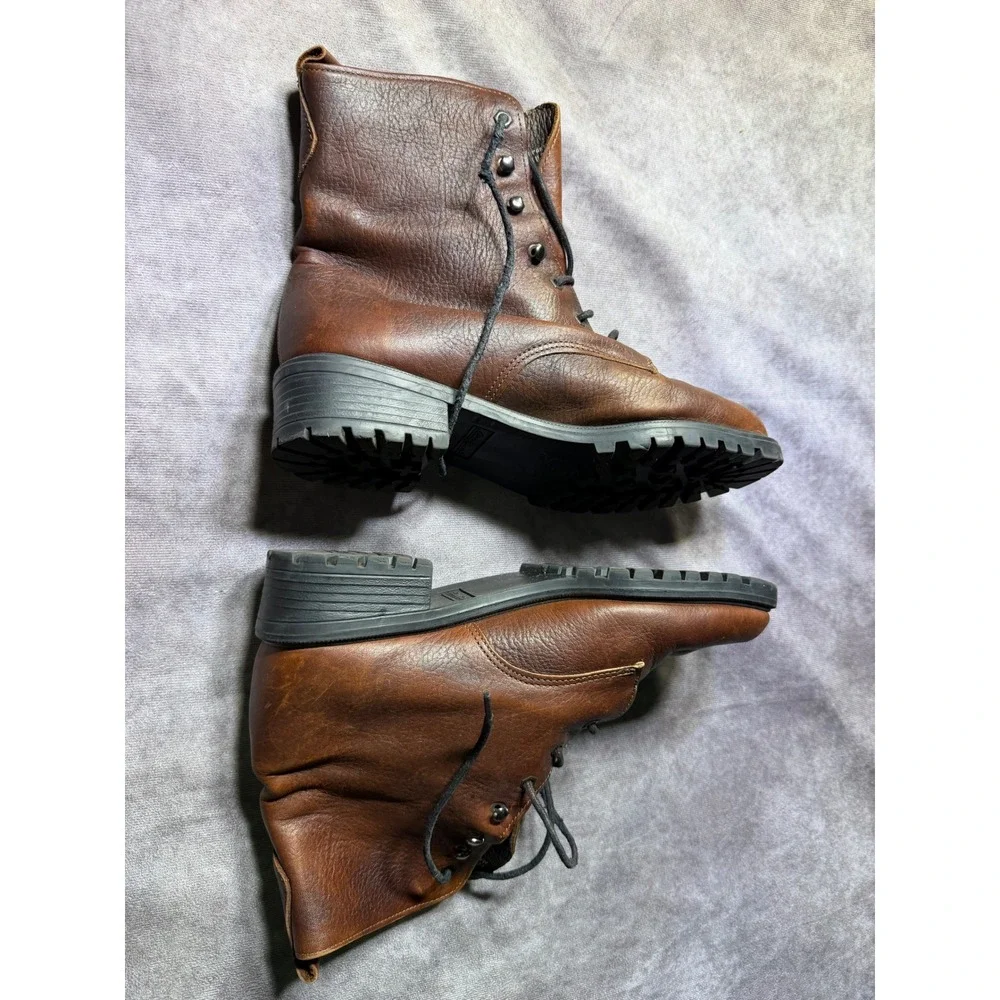 Eddie Bauer Vintage Brown Leather Lace Up Combat Boots Mens 8M Made in USA Lug